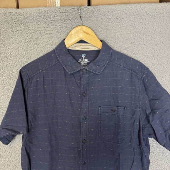 S Kuhl Shirt Mens M Blue Short Sleeve Button Up Casual Hiking Linen Blend - Picture 2 of 7